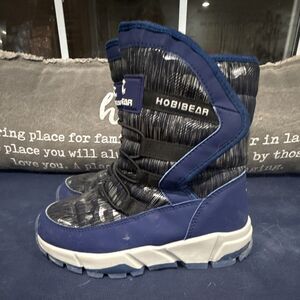 HOBIBEAR Unisex Kids Snow Boots Blue/Black Faux Fur Lined AW3771 US 2